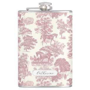Elegante Meisjesachtige Chic Roze Paard Toile Naam Heupfles