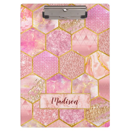 Elegante meisjesachtige faux Glitter roos gouden g Klembord (Voorkant)