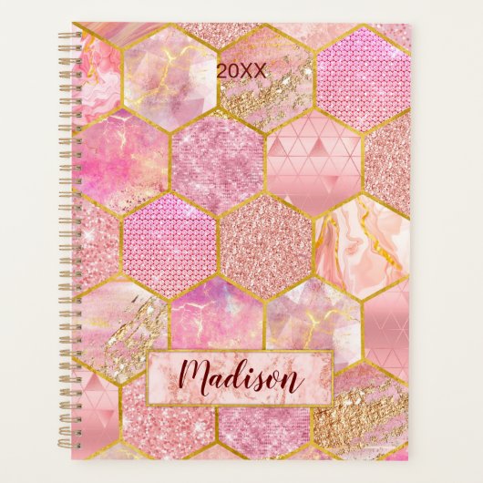 Elegante meisjesachtige faux Glitter roos gouden g Planner (Voorkant)