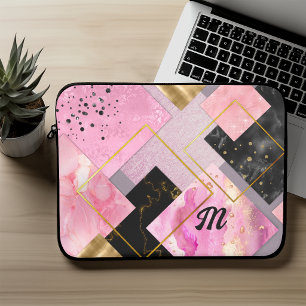 Elegante meisjesachtige nepschittering roze zwart laptop sleeve