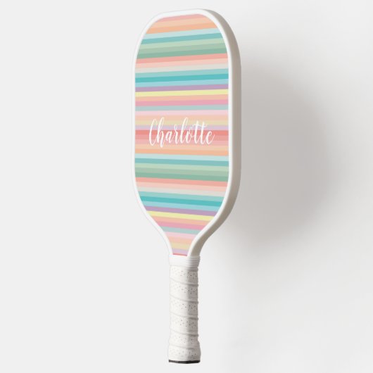 Elegante Meisjesachtige Pastel Regenboog Strepen P Pickleball Paddle (Links)