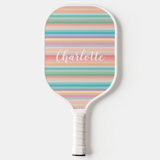 Elegante Meisjesachtige Pastel Regenboog Strepen P Pickleball Paddle (Achterkant)