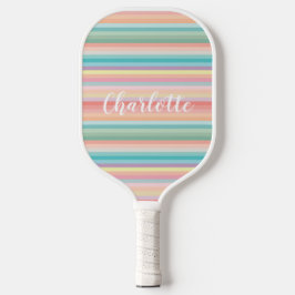 Elegante Meisjesachtige Pastel Regenboog Strepen P Pickleball Paddle