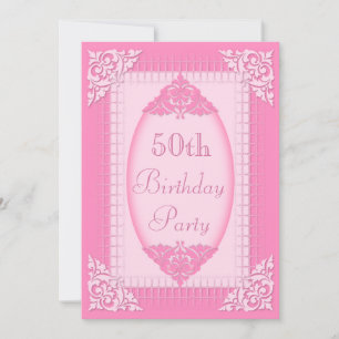 Elegante, meisjesachtige roze 50e verjaardag kaart