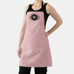 Elegante Meisjesachtige Roze Glitter Monogram Naam Schort