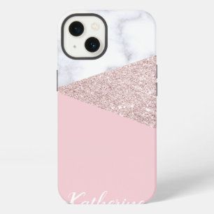 Elegante meisjesachtige roze gouden glitters witte iPhone 13 hoesje
