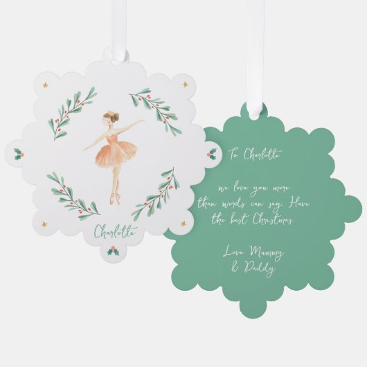 Elegante meisjesballerina perzik groen schattig Ke Ornament Kaart (Voorkant / Achterkant)