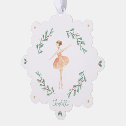 Elegante meisjesballerina perzik groen schattig Ke Ornament Kaart (Links)