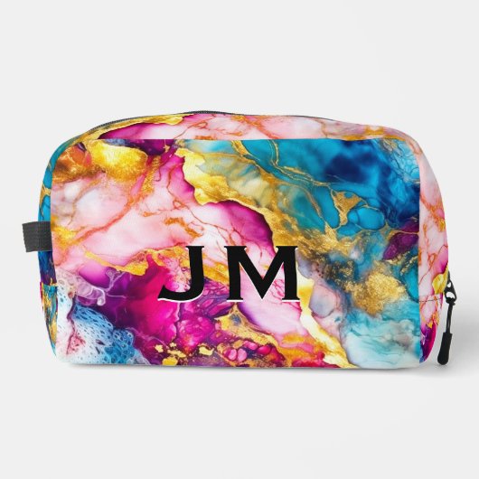 Elegante meisjesroze turquoise marmeren kunst acce toilettasje (Voorkant)