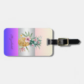 Elegante meisjesstreep, bloemige ananas bagagelabel (Voorkant horizontaal)