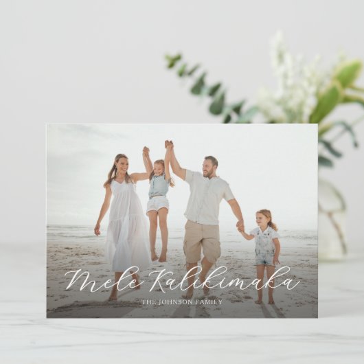 Elegante Mele Kalikimaka Tropische Foto Kerstmis Feestdagenkaart (Staand voorkant)