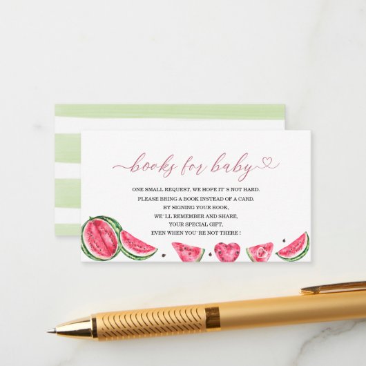 Elegante Melon Waterverf baby shower boeken voor b Informatiekaartje (Voorkant / Achterkant in situ)