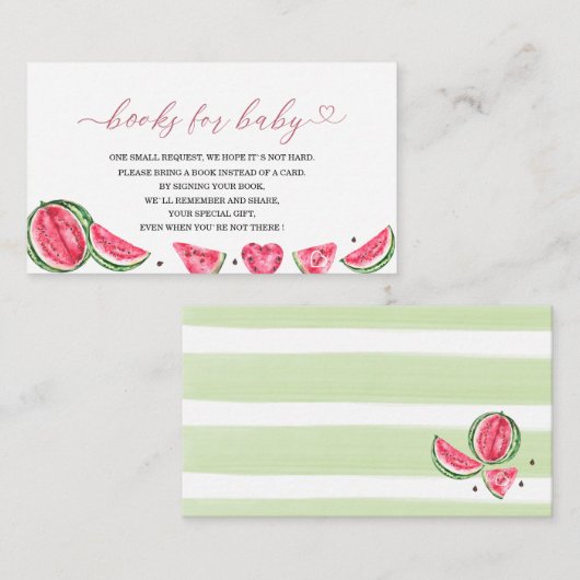Elegante Melon Waterverf baby shower boeken voor b Informatiekaartje (Voorkant / Achterkant)