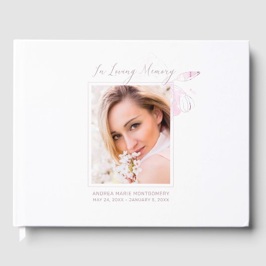 Elegante Memorial Waterverf Floral Fotobegrafenis Gastenboek (Voorkant)
