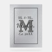 Elegante meneer en mevrouw naam zwart glas acryl bord (Voorkant)
