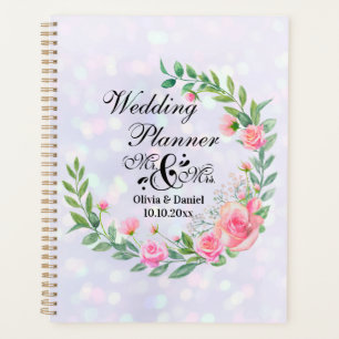 Elegante meneer en mevrouw Roze Bloemen Bruiloft Planner