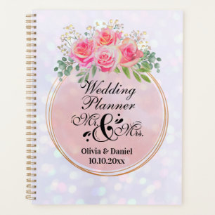 Elegante meneer en mevrouw Roze Bloemen Bruiloft Planner