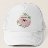 Elegante meneer en mevrouw Roze Bloemen Bruiloft Trucker Pet (Voorkant)