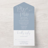 Elegante meneer en mevrouw Script Dusty Blue Weddi All In One Uitnodiging (Binnen)