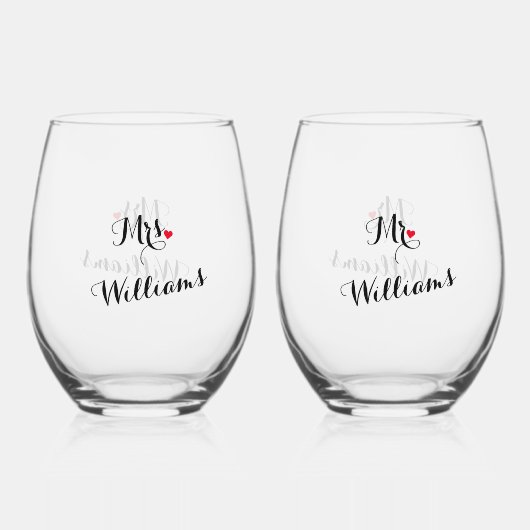 Elegante meneer mevrouw Passen getrouwd paar huwel Wijnglas Zonder Voet (Achterkant)