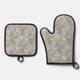 Elegante Menorahs Oven Mitt & Pot Holder Set