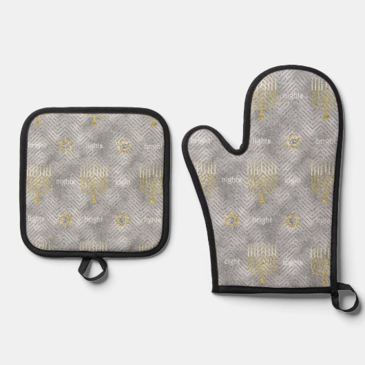 Elegante Menorahs Oven Mitt & Pot Holder Set (Voorkant)
