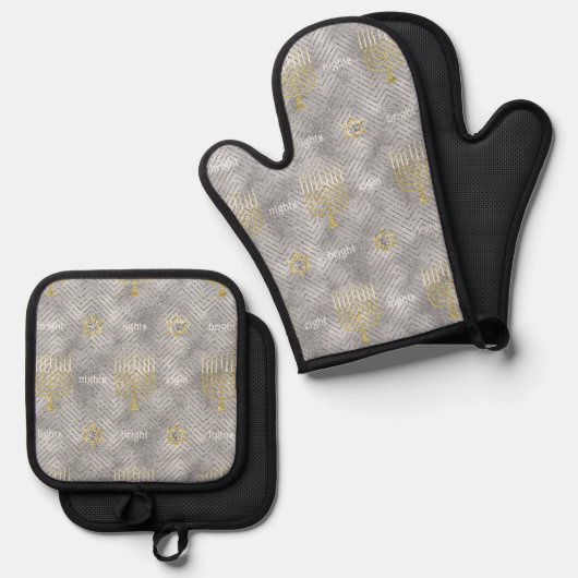 Elegante Menorahs Oven Mitt & Pot Holder Set (Voorkant / Achterkant)