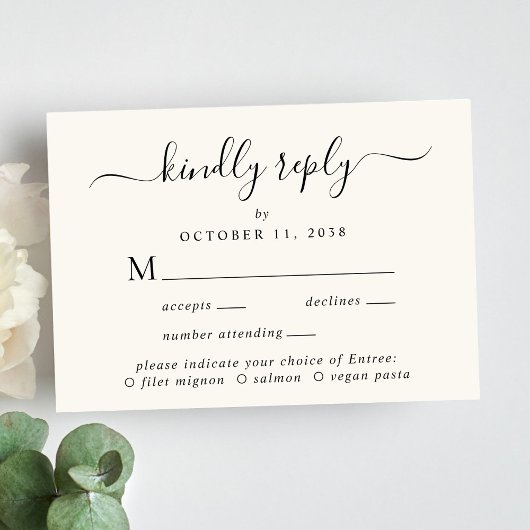 Elegante Menu Keuze Cream Wedding RSVP