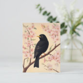 Elegante merel op bloesems briefkaart (Staand voorkant)