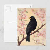 Elegante merel op bloesems briefkaart (Voorkant / Achterkant)