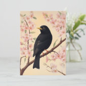 Elegante merel op bloesems kaart (Staand voorkant)