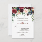 Elegante Merlot Marine Blauwe Bloemen Huwelijk RSV RSVP Kaartje (Voorkant)