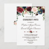 Elegante Merlot Navy Blauwe Bloemige Verlovingsfee Kaart (Voorkant / Achterkant)