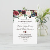 Elegante Merlot Navy Blauwe Bloemige Verlovingsfee Kaart (Staand voorkant)