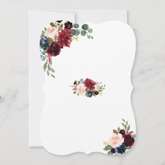 Elegante Merlot Navy Blauwe Bloemrijke Sweet 16 Kaart (Achterkant)