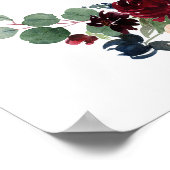 Elegante Merlot Navy Bloemen Bruiloft Zitplaatskaa Poster (Hoek)