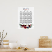 Elegante Merlot Navy Bloemen Bruiloft Zitplaatskaa Poster (Keuken)