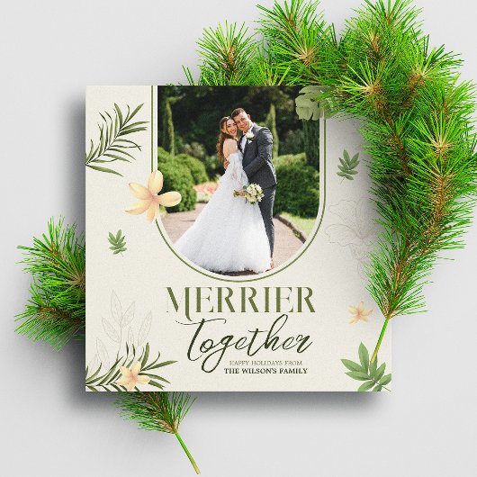 Elegante Merrier Samen Groen Blad Thema Feestdagenkaart