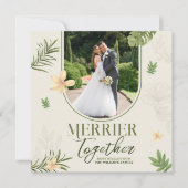 Elegante Merrier Samen Groene Bladeren Thema Feestdagenkaart (Voorkant)