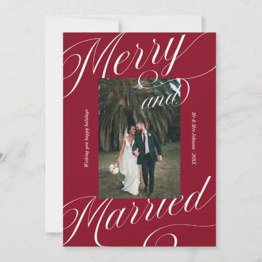 Elegante Merry and Married Script Calligrafie Feestdagenkaart (Voorkant)