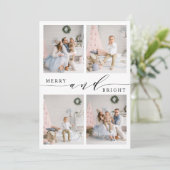 Elegante Merry & Bright 4 foto collage Feestdagenkaart (Staand voorkant)