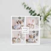Elegante Merry & Bright 4 Foto Kerstkaart (Staand voorkant)