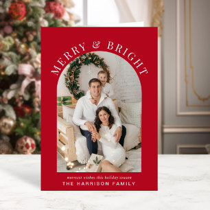 Elegante Merry Bright Arch Foto Red Christmas Kaart