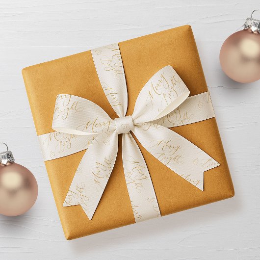 Elegante Merry & Bright Gouden Script Kerstmis Grosgrain Lint