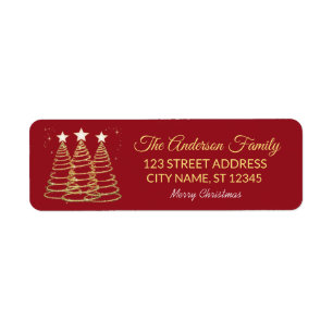 Elegante Merry & Bright Tree Lichten Rood en Goud Etiket