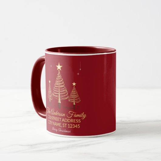 Elegante Merry & Bright Tree Lichten Rood en Goud Mok (Voorkant links)