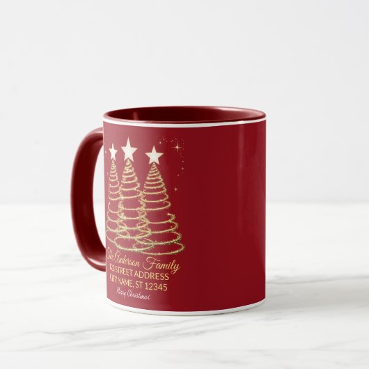 Elegante Merry & Bright Tree Lichten Rood en Goud Mok (Voorkant links)