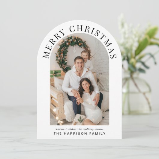 Elegante Merry Christmas Arch Foto Kerst Kaart (Staand voorkant)