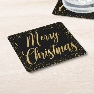 Elegante Merry Christmas Black & Gold Script Stars Kartonnen Onderzetters