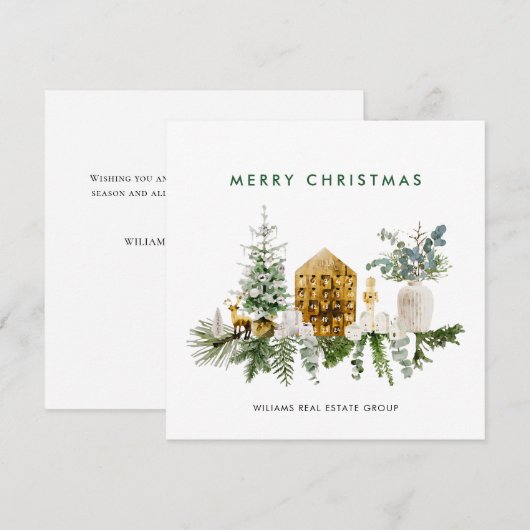 Elegante Merry Christmas Boho Composition Corporat Feestdagenkaart (Voorkant / Achterkant)